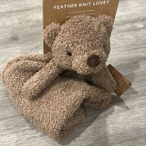 Levi And Emmie Plush Brown TEDDY BEAR Feather Knit Lovey Security Bay Blanket